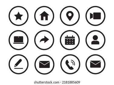 Phone, email contact icon. Mail, telephone adress, message symbol for website button. Black solid pictogram design style icon set. Vector illustration.