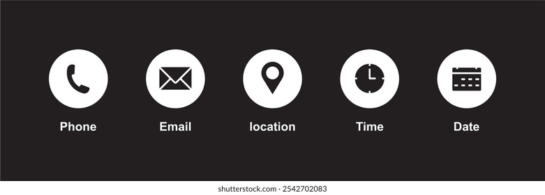 Phone, Email, Message, Envelope, Location, Pin, Map, Gps, Marker, Address, Time, Clock, Date, Calendar icon set. editable line icons. social media icons. vector