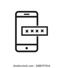 phone with encrypted password line icon, multi factor authentication flat design pictogram, infographic vector for app logo web