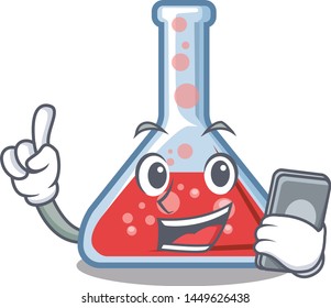 With phone erlenmeyer flask isolated in the mascot
