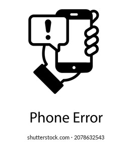 Error de teléfono en el icono de estilo de glifo, vector modificable