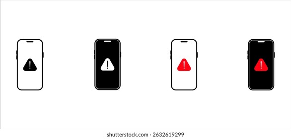 Phone error icon set. Phone warning icon, vector illustration