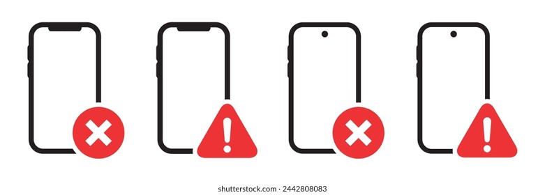 Icono de error de teléfono. Icono de advertencia de teléfono, ilustración vectorial