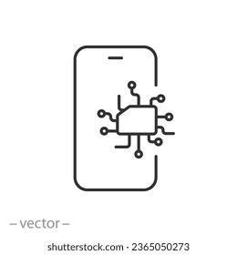 phone with Esim icon, electronic embedded sim card on device, thin line symbol - editable stroke vector illustration