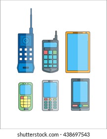 Phone evolution icons. Communication telephone progress.