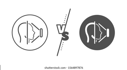 Phone Face id sign. Versus concept. Face scanning line icon. Head recognition symbol. Line vs classic face id icon. Vector