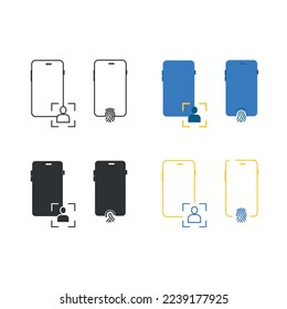 phone face recognition and fingerprint vector icon phone access security