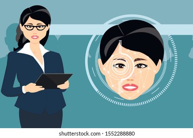Phone with face recognition system is a Concept of modern technologies. Vector illustration