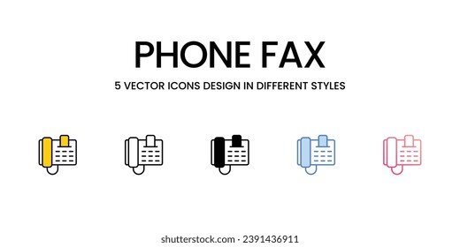 Diseño de iconos de fax de teléfono en estilo Cinco con pulsación editable. Línea, Sólido, Línea plana, Color de tono Duo y Línea de degradado de color. Adecuado para diseño de páginas Web, aplicaciones móviles, UI, UX y GUI.