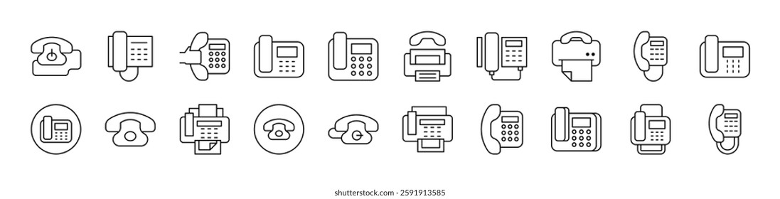 Phone and Fax Icon Set for UI, Placards, Books, Apps. Editable Stroke. Suitable for Web Sites, Books, Cards, Apps