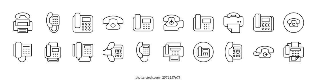 Phone and Fax Outline Simple Linear Image Collection. Editable Stroke. Suitable for Web Sites, Books, Cards, Apps