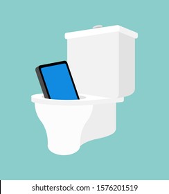 Phone fell into toilet. Smartphone in wc. vector illustration