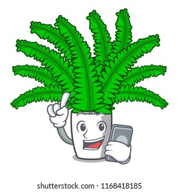 With phone fern frond frame decoration on cartoon