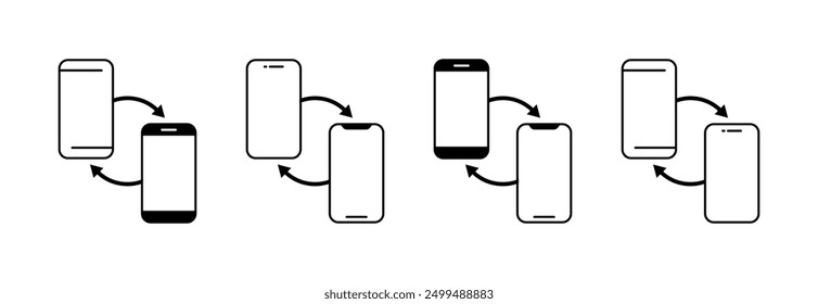 Symbole für die Dateiübertragung per Telefon. Linearer Stil. Vektorsymbole.
