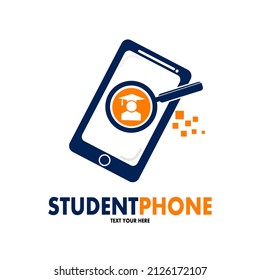 Phone find school or student vector logo template. This design use magnifying glass symbol. Suitable for education and technology application.