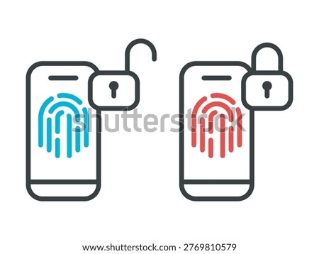 Phone fingerprint icon. Colored vector illustration.