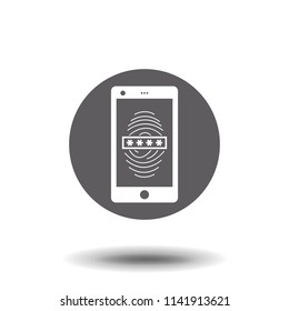 Phone and fingerprint scanner flat icon. Vector Illustration.