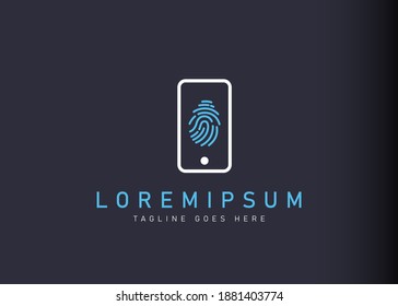Phone fingerprint security logo design. Vector illustration of phone fingerprint security icon design. Modern logo design with line art style.