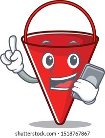With phone fire bucket mascot shape on cartoon