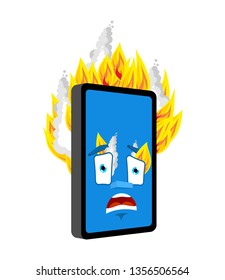 Phone Fire isolated. burning Smartphone Cartoon Style. Gadget panicked Vector