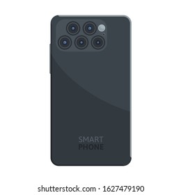 Phone with five rear cameras. Next generation smartphone. Vector illustration, realistic design, isolated on white background.