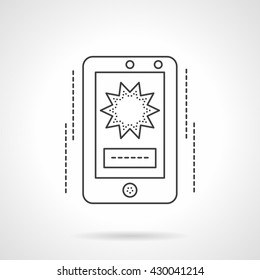 Phone with flash sign on screen. Video technology. Movies online. Mobile applications. Social networks. Flat line style vector icon
