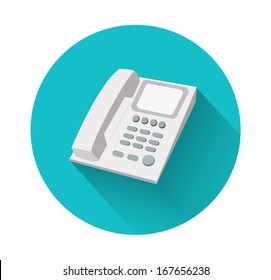 Phone In Flat Design With Long Shadow. Landline Phone