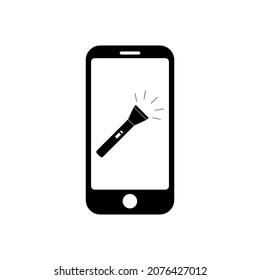 Phone with flat flashlight icon symbol for app and web