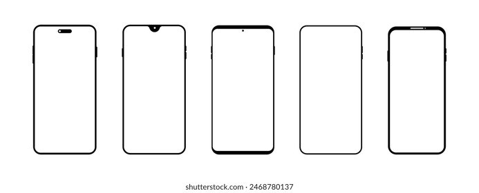 Telefon flache Frontansicht Kollektion. Smartphone-leerer Bildschirm eingestellt.