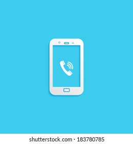 phone, flat icon isolated on a blue background for your design, vector illustration