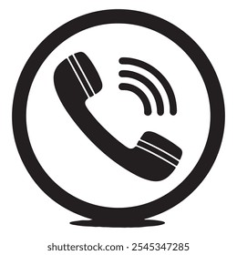 Uma silhueta do receptor do ícone plano do telefone somente com fundo branco
