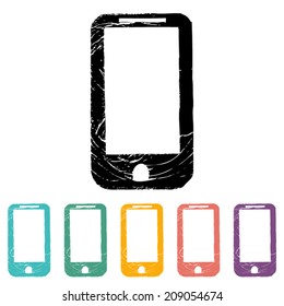 Phone flat icon set. Watercolor paint and brush used to create texture stroke. Vector.   