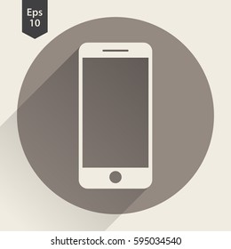 Phone Flat Icon. Simple Sign Of Technology. Realistic Modern Phone Symbol. Isolated On Colored Background. Mock Up Vector Illustration