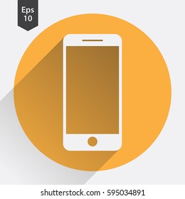 Phone Flat Icon. Simple Sign Of Technology. Realistic Modern Phone Symbol. Isolated On Colored Background. Mock Up Vector Illustration