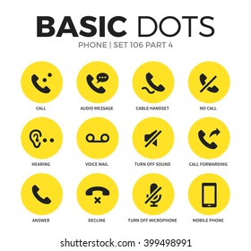 Phone flat icons set with call, answer and hearing call isolated vector illustration on white