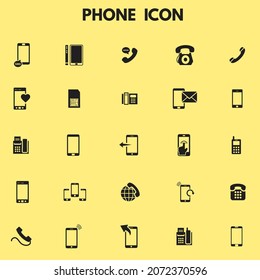 Telefonische flache Symbole, Vektorgrafik-Sammlung, auf gelbem Hintergrund