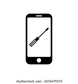 Teléfono con símbolo de icono de destornillador plano para aplicación y web