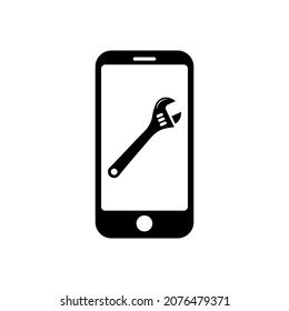 Teléfono con símbolo de icono de spanner plano para aplicaciones y web
