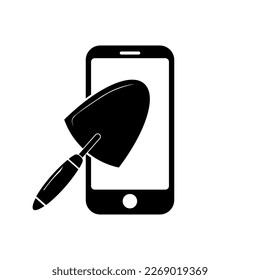Phone with flat trowel icon symbol for app and web
