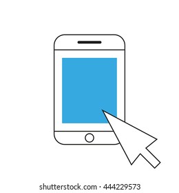 Phone  Flat Web browser icon with the pointer on an isolated white background
