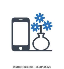 A phone and flower vase icon together.