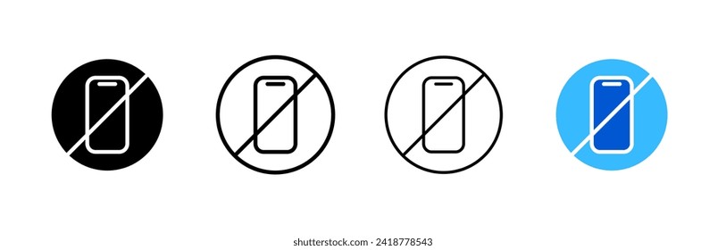 Phone forbidden icon set. Silhouette, linear, and flat style. Vector icons.
