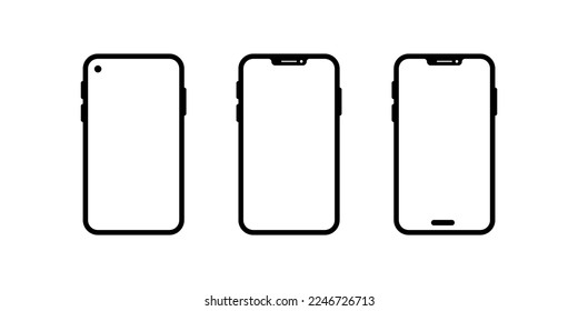 Phone frame with blank display isolated template. in black. Mobile collection. Vector illustration.