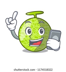 With phone fresh melon isolated on character cartoon