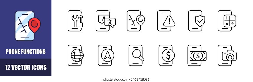 Phone functions icons set. Linear style. Vector icons