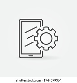 Phone with Gear linear icon. Vector Smartphone Repair concept outline symbol