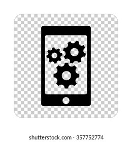 phone with gears and cogs  - black vector icon