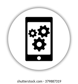 phone with gears and cogs -  black vector icon
