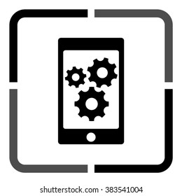 phone with gears and cogs  - black vector icon