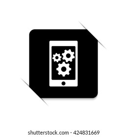 phone with gears and cogs -  black vector icon